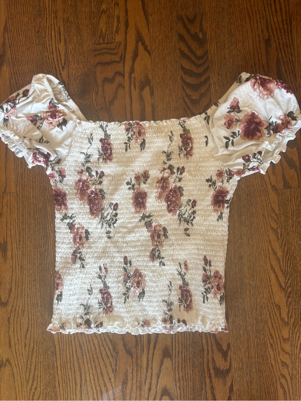 Angel Kiss White Smocked Tube Top with Pink and Gray Floral Accents - XL
